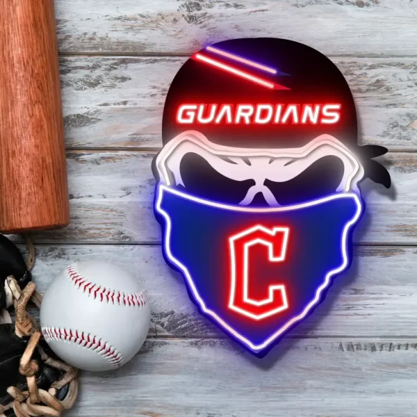 Cleveland Guardians Neon Sign Skull 1