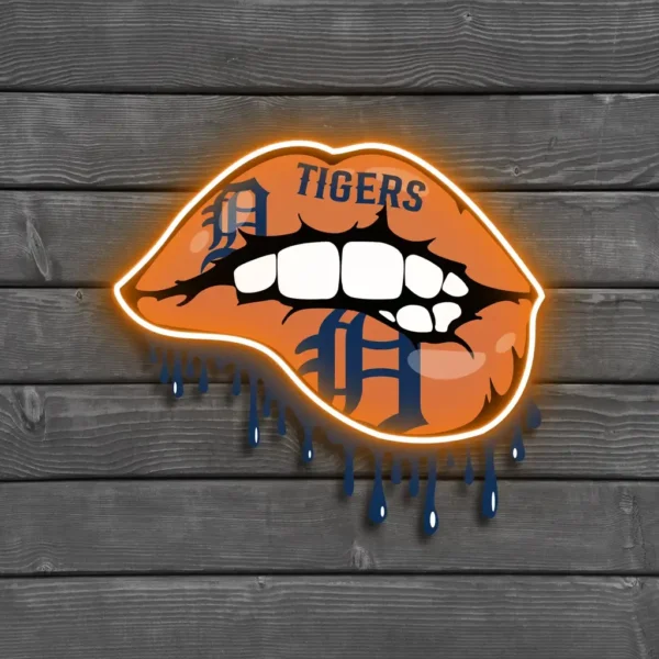 Detroit Tigers Neon Sign Dripping Lips 2