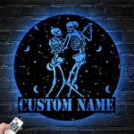 Family Love Metal Sign Personalized Couple Skeleton Dance On The Moon 1
