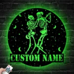 Family Love Metal Sign Personalized Couple Skeleton Dance On The Moon 1