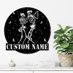Family Love Metal Sign Personalized Couple Skeleton Dance On The Moon 1