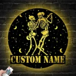 Family Love Metal Sign Personalized Couple Skeleton Dance On The Moon 1