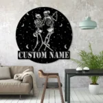 Family Love Metal Sign Personalized Couple Skeleton Dance On The Moon 1