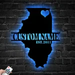 Family Love Metal Sign Personalized Illinois Map 1