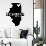 Family Love Metal Sign Personalized Illinois Map 1