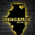 Family Love Metal Sign Personalized Illinois Map 1
