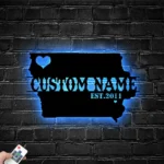 Family Love Metal Sign Personalized Iowa Map 1