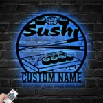 Food Coffee Metal Sign Personalized Kawaii Sushi Restarant Name Sign Animal Sushi Wall Art Decor 1