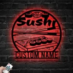 Food Coffee Metal Sign Personalized Kawaii Sushi Restarant Name Sign Animal Sushi Wall Art Decor 1