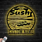 Food Coffee Metal Sign Personalized Kawaii Sushi Restarant Name Sign Animal Sushi Wall Art Decor 1