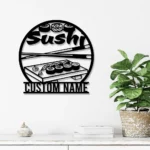 Food Coffee Metal Sign Personalized Kawaii Sushi Restarant Name Sign Animal Sushi Wall Art Decor 1