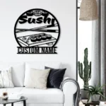 Food Coffee Metal Sign Personalized Kawaii Sushi Restarant Name Sign Animal Sushi Wall Art Decor 1