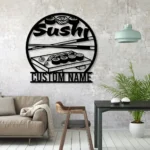 Food Coffee Metal Sign Personalized Kawaii Sushi Restarant Name Sign Animal Sushi Wall Art Decor 1