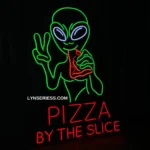 Food Coffee Neon Sign Alien Eating Pizza By The Slice 1