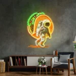 Food Coffee Neon Sign Astronaut Carrying Tacos 1
