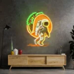 Food Coffee Neon Sign Astronaut Carrying Tacos 1