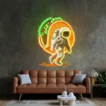 Food Coffee Neon Sign Astronaut Carrying Tacos 1