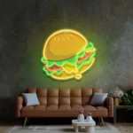 Food Coffee Neon Sign Cheese Cheeseburger Cartoon 1