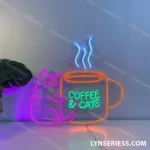 Food Coffee Neon Sign Coffee And Cat 1