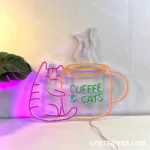 Food Coffee Neon Sign Coffee And Cat 1