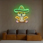 Food Coffee Neon Sign Cute Dog Eating Tacos With Sombreno Hat 1