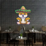 Food Coffee Neon Sign Cute Dog Eating Tacos With Sombreno Hat 1