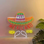 Food Coffee Neon Sign Mexicano Fresh Food 1