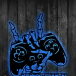 Gaming Pop Culture Metal Sign Stylish Skeleton Hand Holding Controller 1