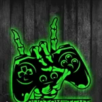 Gaming Pop Culture Metal Sign Stylish Skeleton Hand Holding Controller 1