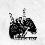 Gaming Pop Culture Metal Sign Stylish Skeleton Hand Holding Controller 1