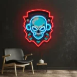 Gaming Pop Culture Neon Sign Shield Monkey Skull 1