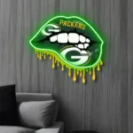 Green Bay Packers Neon Sign Dripping Lips 1