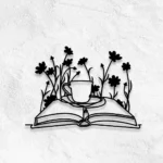 Home Decor Metal Sign Books Coffee Flower Line Art 1
