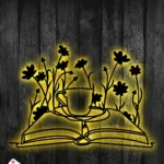 Home Decor Metal Sign Books Coffee Flower Line Art 1
