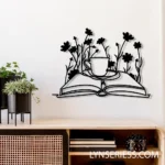 Home Decor Metal Sign Books Coffee Flower Line Art 1
