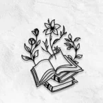 Home Decor Metal Sign Floral Book Line Art 1