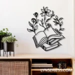 Home Decor Metal Sign Floral Book Line Art 1
