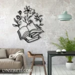 Home Decor Metal Sign Floral Book Line Art 1