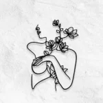 Home Decor Metal Sign Girl Flowers Line Art 1