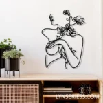 Home Decor Metal Sign Girl Flowers Line Art 1