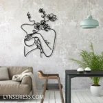 Home Decor Metal Sign Girl Flowers Line Art 1