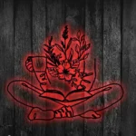 Home Decor Metal Sign Latte Flower Book Reading Line Art 1