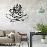 Home Decor Metal Sign Latte Flower Book Reading Line Art 1