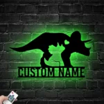 Home Decor Metal Sign Personalized Mom Baby Triceratops Dinosaur 1