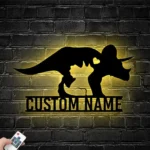 Home Decor Metal Sign Personalized Mom Baby Triceratops Dinosaur 1