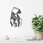 Home Decor Metal Sign Young Lady Book Line Art Metal Led Light Lady Reading Book 1