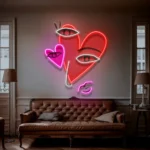 Home Decor Neon Sign Abstract Face With Hearts Picasso 1
