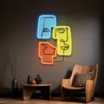 Home Decor Neon Sign Side Profile Faces Blend Artistic Art Picasso 1