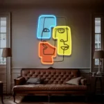 Home Decor Neon Sign Side Profile Faces Blend Artistic Art Picasso 1