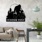 Hunting Fishing Metal Sign Custom Bigfoot Fishing 1